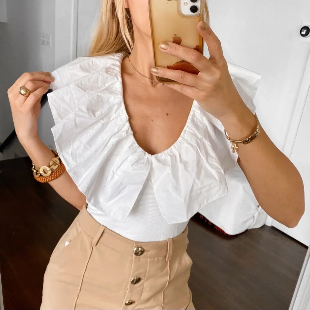 🐚 ZARA BOHO IVORY COTTON RUFFLE CROPPED TOP! - Picture 4 of 9